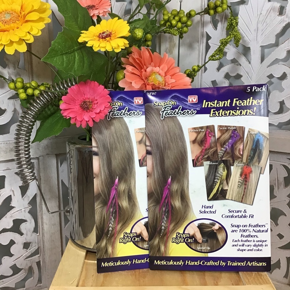 (2)- As Seen On TV Snap on Feathers Hair Clips